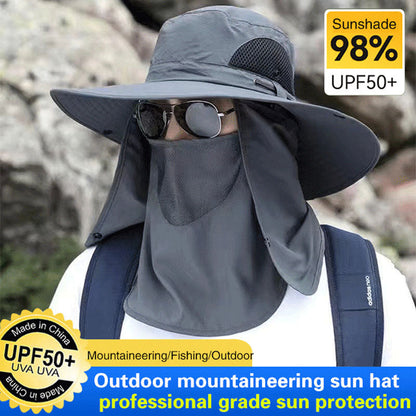 Vandringshatt med UPF 50+ – bred brätte, avtagbar ansiktsmask & ventilationshål ⛰️🧢