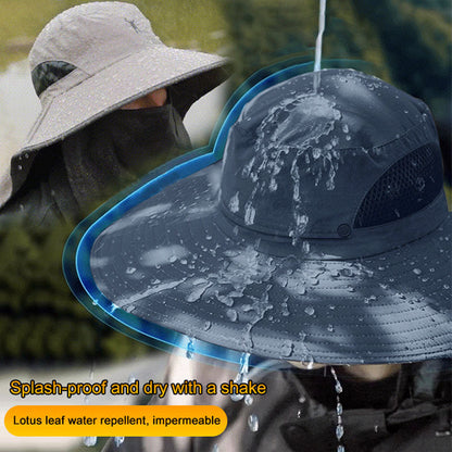 Vandringshatt med UPF 50+ – bred brätte, avtagbar ansiktsmask & ventilationshål ⛰️🧢