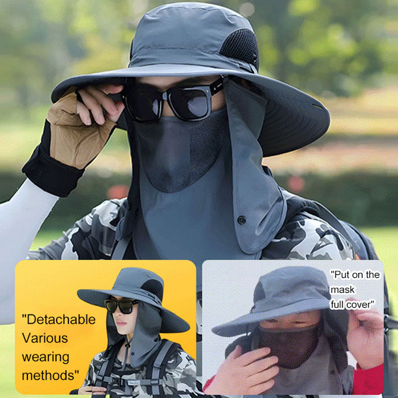 Vandringshatt med UPF 50+ – bred brätte, avtagbar ansiktsmask & ventilationshål ⛰️🧢