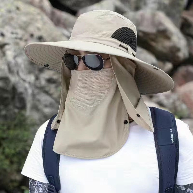 Vandringshatt med UPF 50+ – bred brätte, avtagbar ansiktsmask & ventilationshål ⛰️🧢