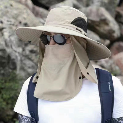 Vandringshatt med UPF 50+ – bred brätte, avtagbar ansiktsmask & ventilationshål ⛰️🧢