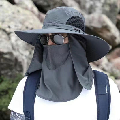 Vandringshatt med UPF 50+ – bred brätte, avtagbar ansiktsmask & ventilationshål ⛰️🧢
