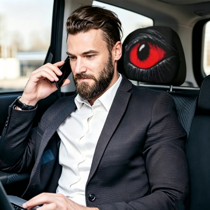 🚗 KÖP 3 FÅ 1 GRATIS! 😈 Läskigt Röda Ögon Bilnackstödsskydd – Skrämmande Design, Mjukt Tyg & Perfekt För Halloween & Bilentusiaster 👁️‍🗨️