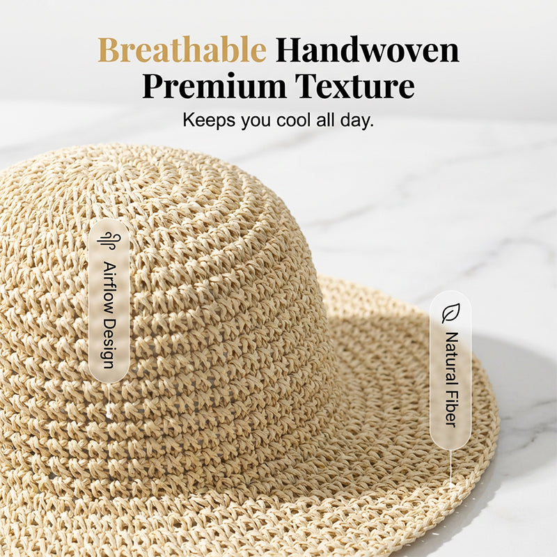 👒 50% RABATT! ❤️ Damhatt med Bred Brätte – Handvävd Halmhatt, Andningsbar & Perfekt För Soliga Dagar Vid Stranden Eller I Trädgården ☀️