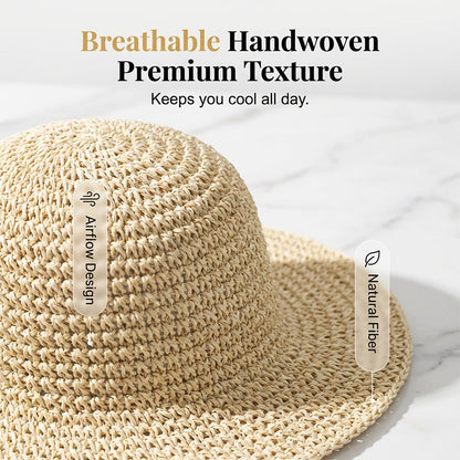 👒 50% RABATT! ❤️ Damhatt med Bred Brätte – Handvävd Halmhatt, Andningsbar & Perfekt För Soliga Dagar Vid Stranden Eller I Trädgården ☀️