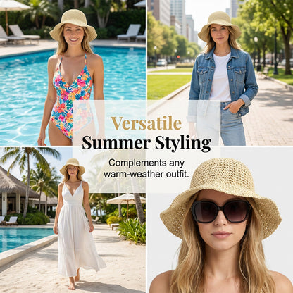 👒 50% RABATT! ❤️ Damhatt med Bred Brätte – Handvävd Halmhatt, Andningsbar & Perfekt För Soliga Dagar Vid Stranden Eller I Trädgården ☀️