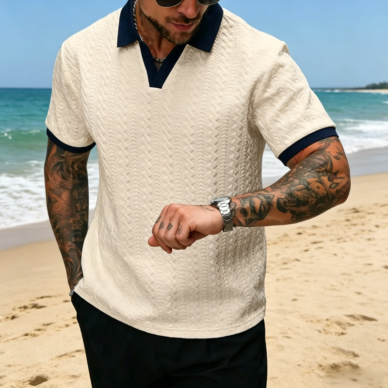 👕 50% RABATT! 🌞 Herr Fritidstopp med Strukturmönster – Kortärmad, Bekväm & Andningsbar, Perfekt För Vardag & Lätt Sommarklädsel 🏠