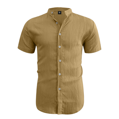 👕 50% RABATT! ☀️ Somrig kortärmad herrskjorta med ståkrage – Bekväm, andningsbar & perfekt för varma sommardagar 🔥