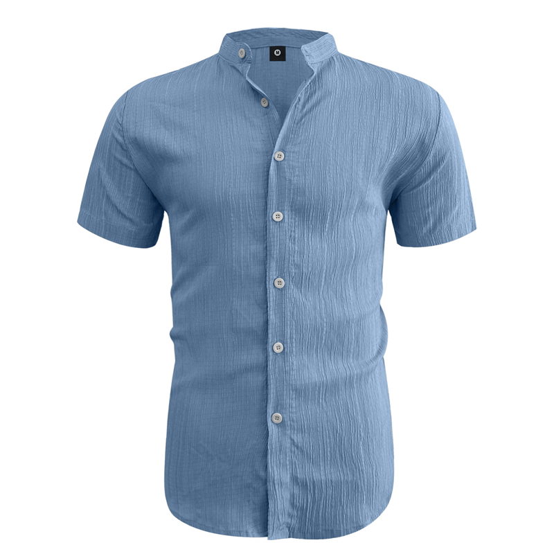 👕 50% RABATT! ☀️ Somrig kortärmad herrskjorta med ståkrage – Bekväm, andningsbar & perfekt för varma sommardagar 🔥