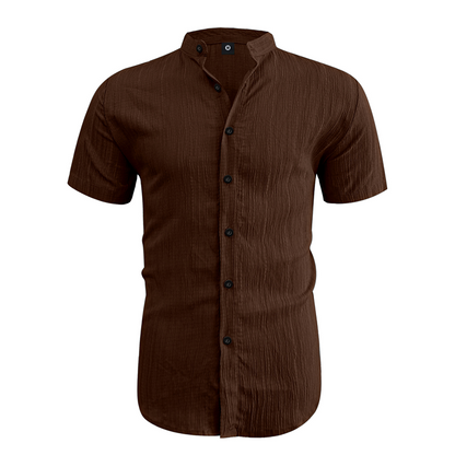 👕 50% RABATT! ☀️ Somrig kortärmad herrskjorta med ståkrage – Bekväm, andningsbar & perfekt för varma sommardagar 🔥