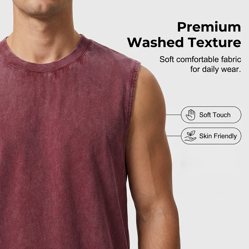 👕 50% RABATT! 🔥 Herr Vintage-tvättad Ärmlös Linne – Andningsbar, Lätt & Perfekt För En Ledig Sommarlook Eller Gymträning 💪