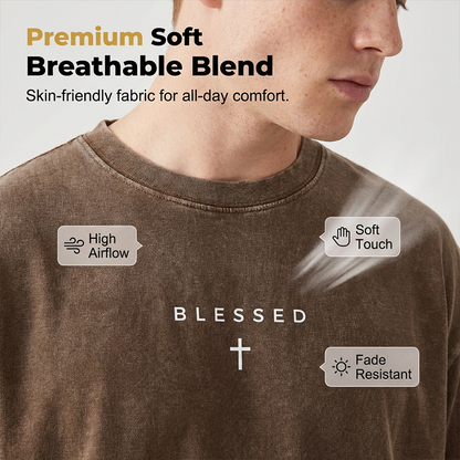 👕 50% RABATT NU! ⛪ Herr Cross & Letter Print Vintage T-Shirt – Mjuk Andningsbar Blandning, Avslappnad Drop Shoulder & Acid Wash Toner ✨