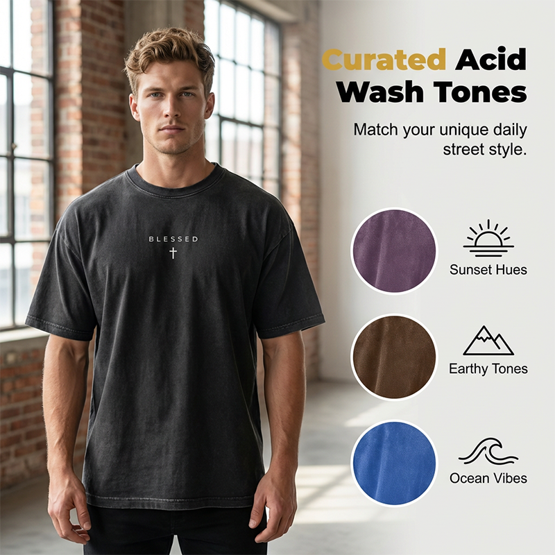 👕 50% RABATT NU! ⛪ Herr Cross & Letter Print Vintage T-Shirt – Mjuk Andningsbar Blandning, Avslappnad Drop Shoulder & Acid Wash Toner ✨