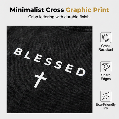 👕 50% RABATT NU! ⛪ Herr Cross & Letter Print Vintage T-Shirt – Mjuk Andningsbar Blandning, Avslappnad Drop Shoulder & Acid Wash Toner ✨