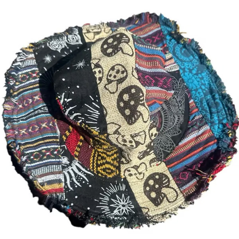 Patchwork flerfärgad svamp hampa hatt med ficka