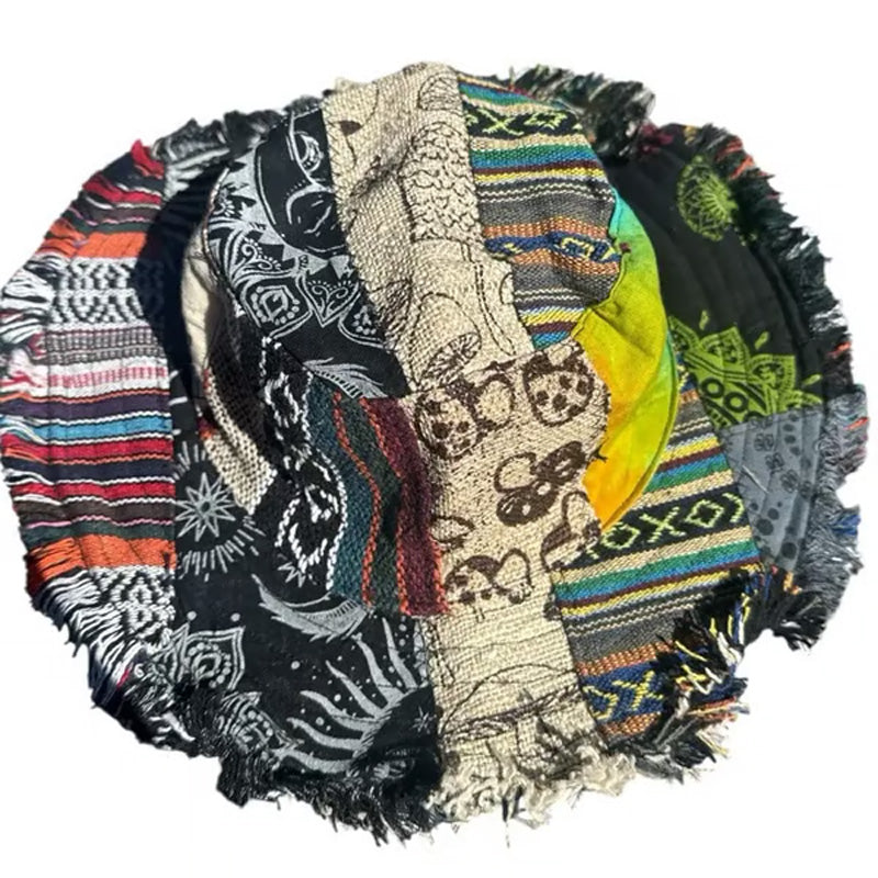 Patchwork flerfärgad svamp hampa hatt med ficka