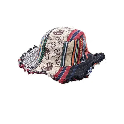 Patchwork flerfärgad svamp hampa hatt med ficka