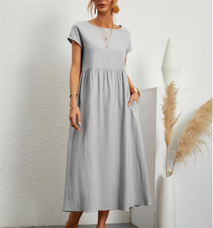 👗 60% RABATT NU! 🌸 Kvinnors Bomull-Linne Enfärgad Klänning med Fickor – Andningsbar, Smickrande Midja & Lättvikt – Perfekt För Vår & Sommar ☀️