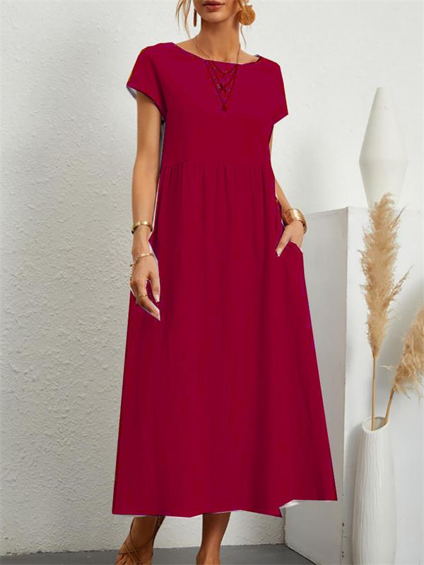 👗 60% RABATT NU! 🌸 Kvinnors Bomull-Linne Enfärgad Klänning med Fickor – Andningsbar, Smickrande Midja & Lättvikt – Perfekt För Vår & Sommar ☀️