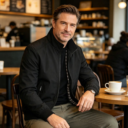 🧥 50% RABATT NU! 👔 Herr Klassisk Ståkragejacka med Rutigt Foder – Säkra Fickor, Ribbad Ärm & Mångsidig Stil För En Elegant Look ✨