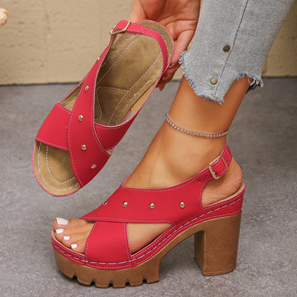 👡 50% RABATT NU!✨ Dam Chunky Heel Platform Sandaler – Justerbar Ankelrem & Nitade Korsband – Stiliga Sommarskor 🔥