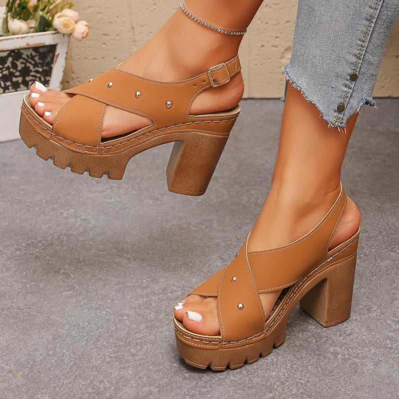 👡 50% RABATT NU!✨ Dam Chunky Heel Platform Sandaler – Justerbar Ankelrem & Nitade Korsband – Stiliga Sommarskor 🔥