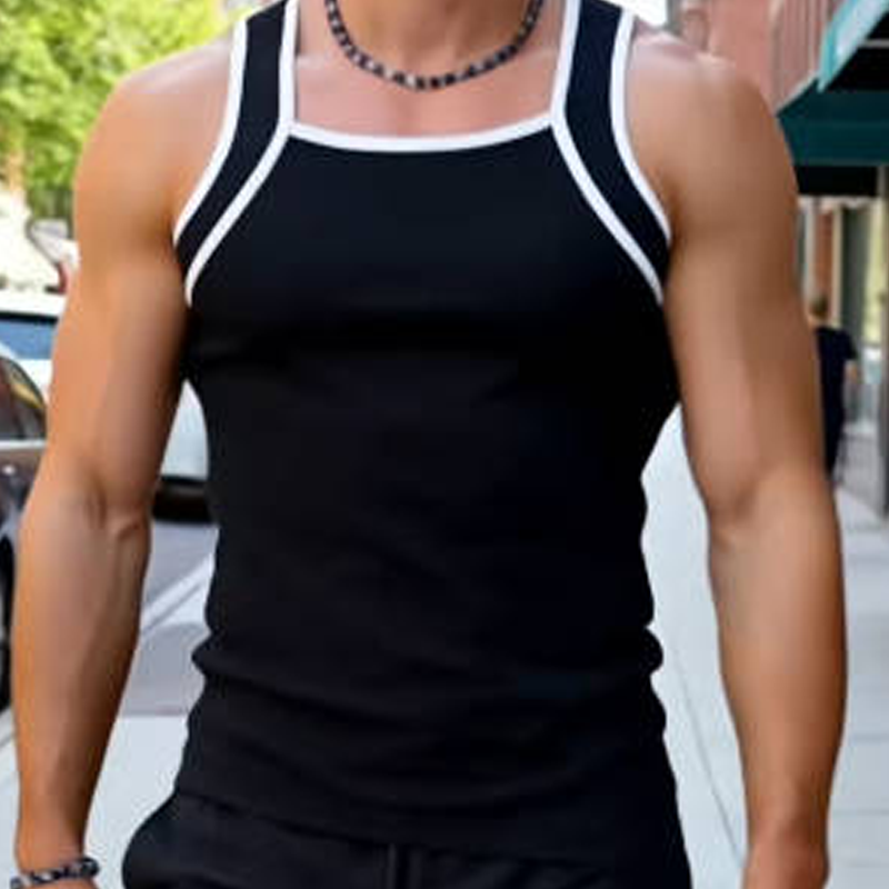 Men's Contrast Piping Ribbed Muscle Tank