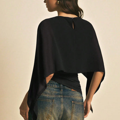 👚 50% RABATT NU! 🦋 Damernas Eleganta Chiffongtopp med Kapärmar – Asymmetrisk & Rynkad Midja ✨