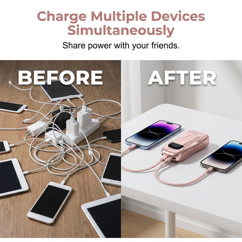 Powerbank med sportbilsdesign och två kablar