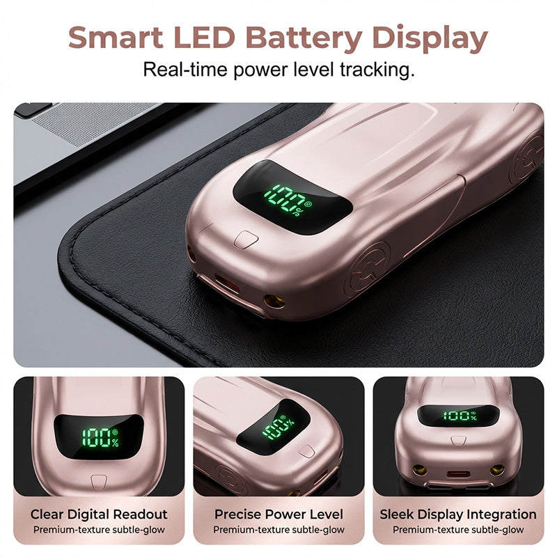 Powerbank med sportbilsdesign och två kablar