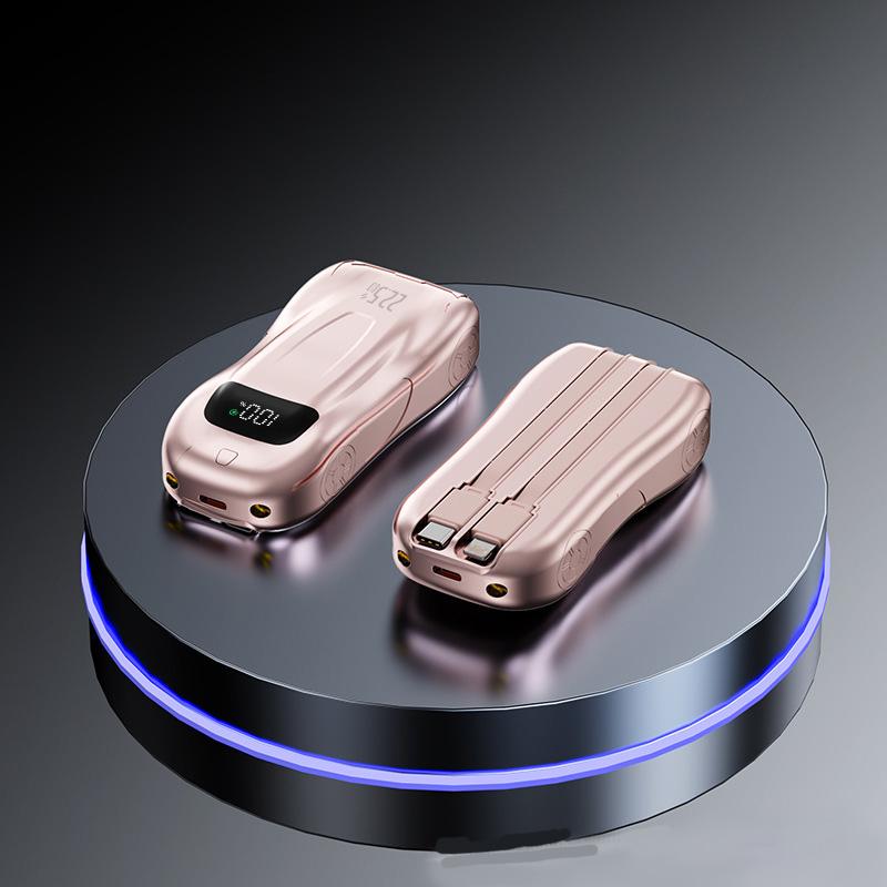 Powerbank med sportbilsdesign och två kablar