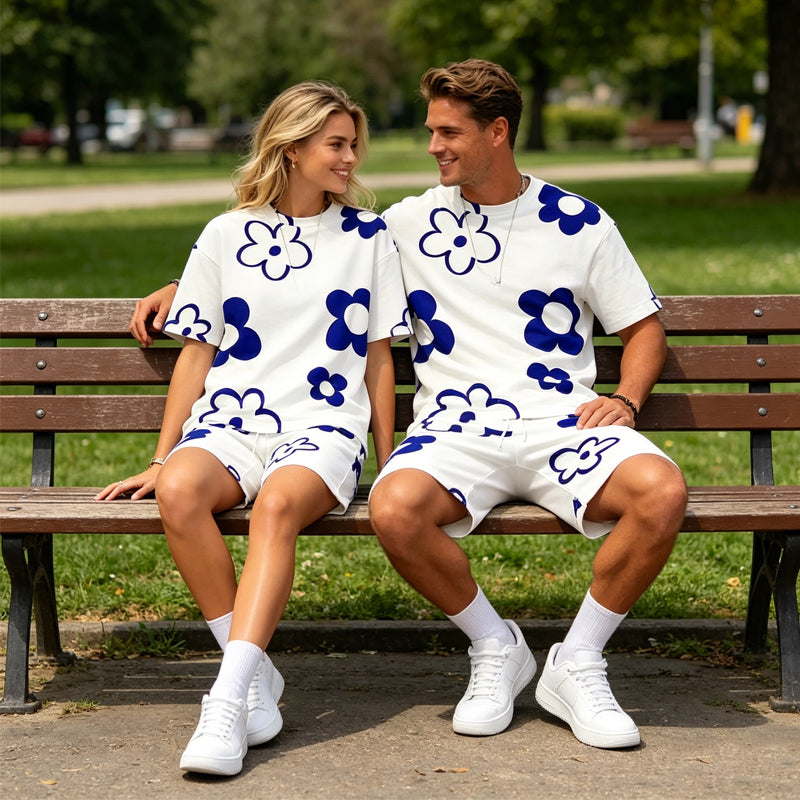 Unisex Blommigt T-shirt och Shorts Set