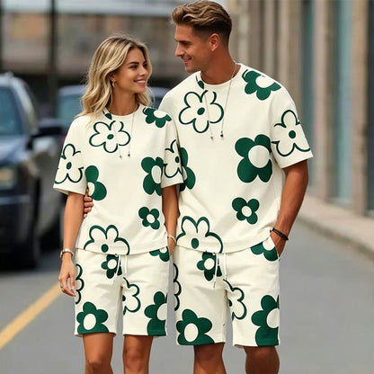 Unisex Blommigt T-shirt och Shorts Set