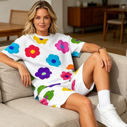 Unisex Blommigt T-shirt och Shorts Set