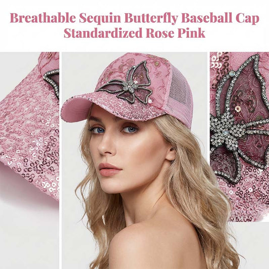 Baseballkeps med fjärilsmotiv i strass och paljetter
