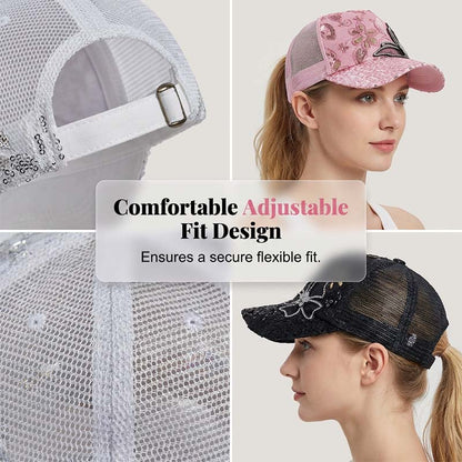 Baseballkeps med fjärilsmotiv i strass och paljetter
