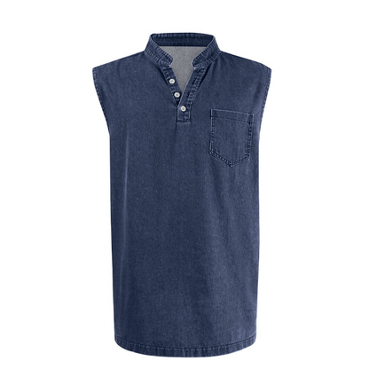 👕 50% RABATT NU! ✨ Retro Style Sleeveless T-Shirt with Three Buttons – Vintage Washed & Klassisk Henleykrage – Perfekt för Sommar & Ledig Stil ☀️