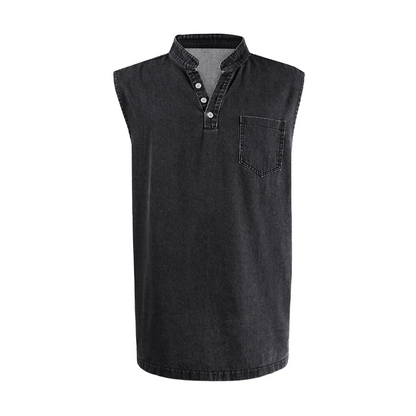 👕 50% RABATT NU! ✨ Retro Style Sleeveless T-Shirt with Three Buttons – Vintage Washed & Klassisk Henleykrage – Perfekt för Sommar & Ledig Stil ☀️