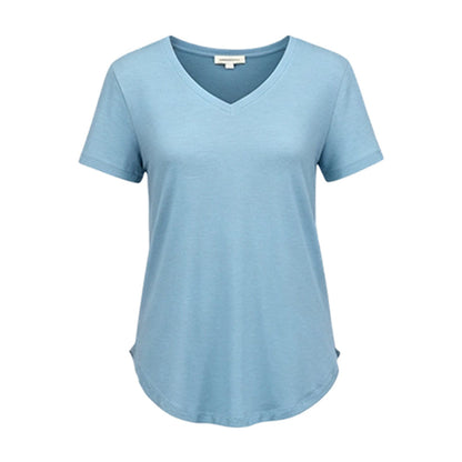 Casual T-shirt med V-ringning och korta ärmar för damer