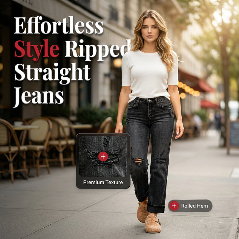 💫 Nordisk stil möter komfort 👖 50% RABATT på trendiga damjeans med raka ben & snygga slitningar 🔥