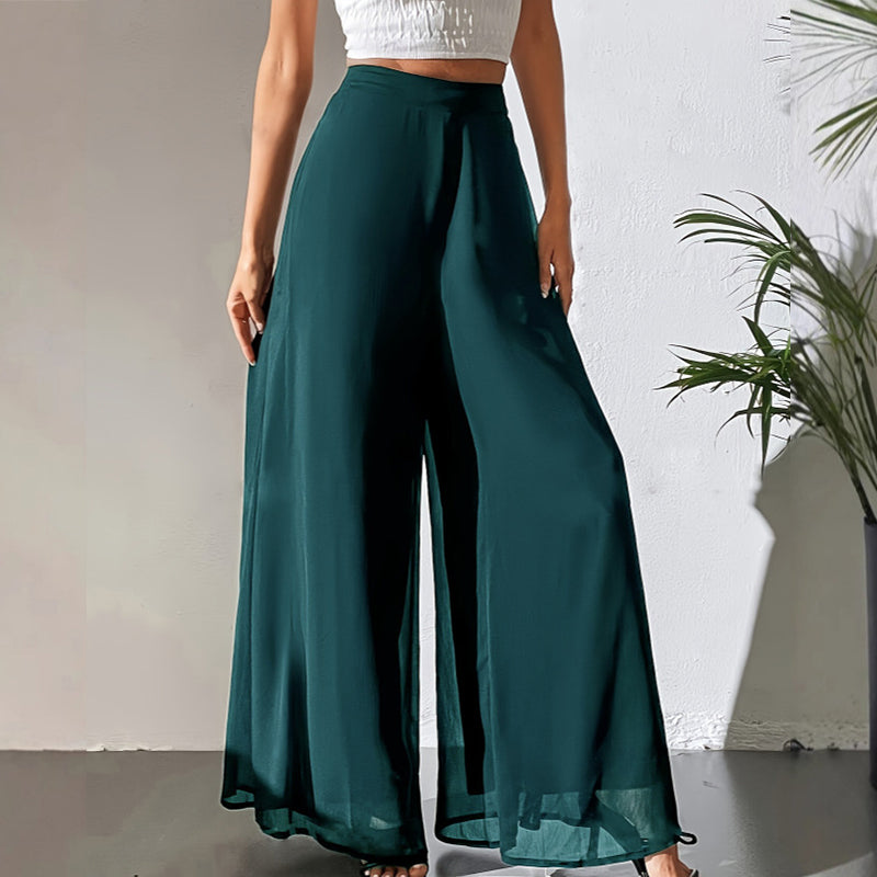 🌹 50% RABATT NU! 🌹 Flödande chiffongbyxor med vida ben för damer