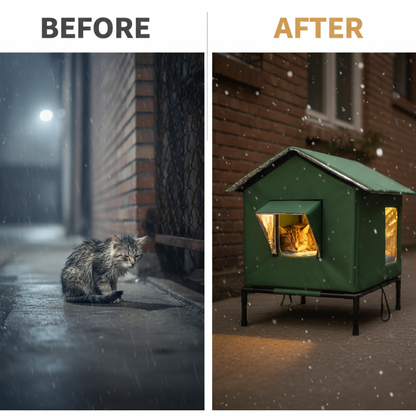 🏠 TIDSBEGRÄNSAD 50% RABATT! 🐈 Allväders upphöjt utomhushus för katter – Vattentätt, isolerat, hopfällbart 🌧️