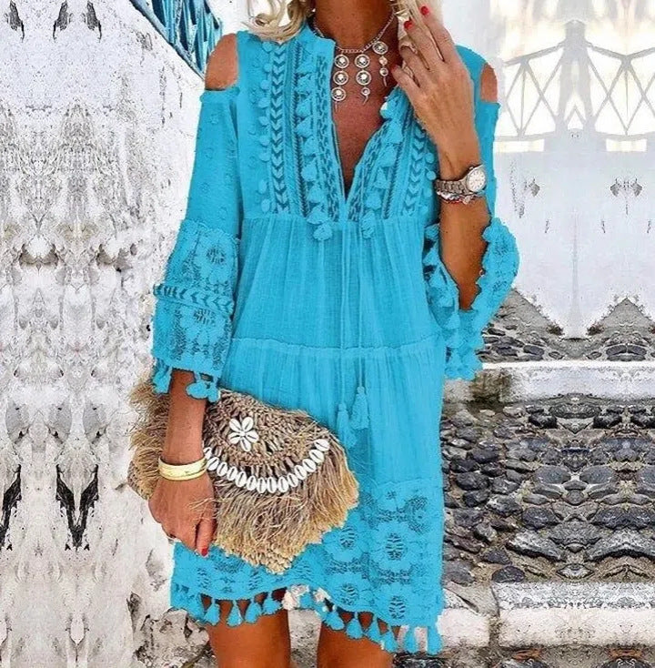 👗 50% RABATT NU!🌸 Dam Lös Bomull Linne Broderad Klänning – Andningsbar & UV-skydd – Sommar Essential ☀️