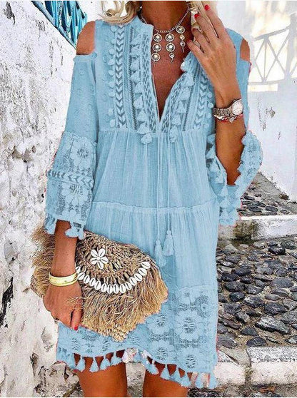 👗 50% RABATT NU!🌸 Dam Lös Bomull Linne Broderad Klänning – Andningsbar & UV-skydd – Sommar Essential ☀️