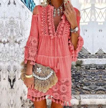 👗 50% RABATT NU!🌸 Dam Lös Bomull Linne Broderad Klänning – Andningsbar & UV-skydd – Sommar Essential ☀️
