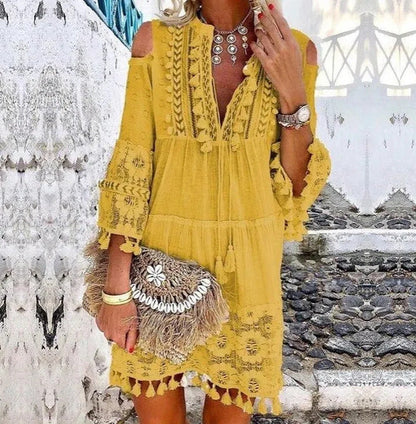 👗 50% RABATT NU!🌸 Dam Lös Bomull Linne Broderad Klänning – Andningsbar & UV-skydd – Sommar Essential ☀️