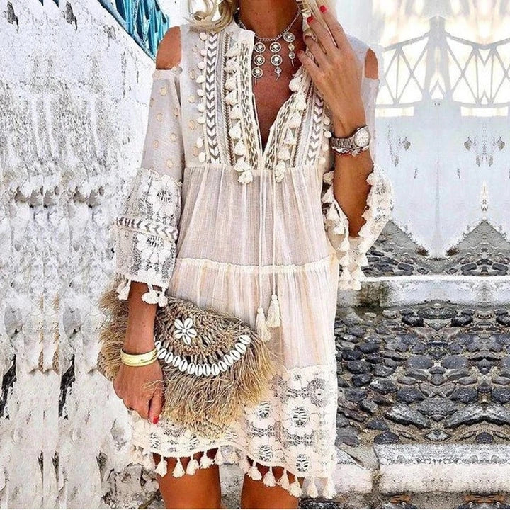 👗 50% RABATT NU!🌸 Dam Lös Bomull Linne Broderad Klänning – Andningsbar & UV-skydd – Sommar Essential ☀️