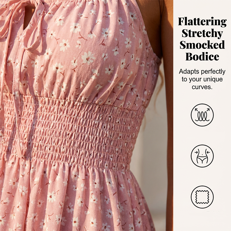 👗Ruffle Romance🎀Tie-Front Smocked Spaghetti Strap Dress
