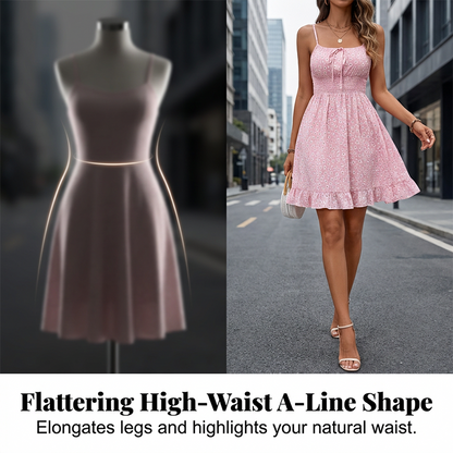 👗Ruffle Romance🎀Tie-Front Smocked Spaghetti Strap Dress