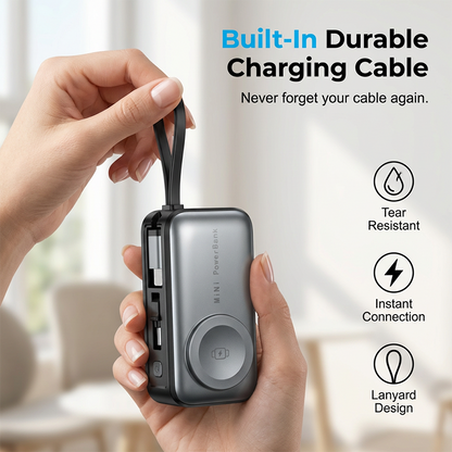 🔋 50 % RABATT NU! ⚡ Magnetisk powerbank 5000 mAh – inbyggd kabel, trådlös laddning & flamsäkert material – perfekt för resor och vardag 🧳